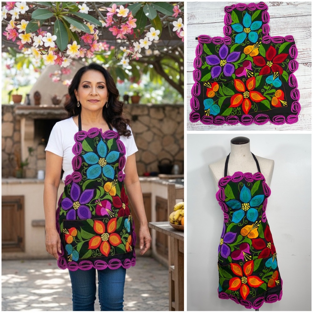 Colorful Floral Zinacantan Mexican Embroidered Artisan Apron